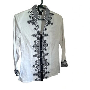 Anne Carson White Linen Blouse with black details size M